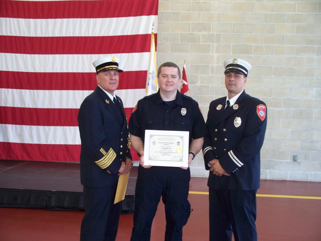 Fire Chief Anthony Stowers, Firefighter Michael Parr, and Captain Sean Kiley. (Maynard Fire Department/Courtesy Photo)