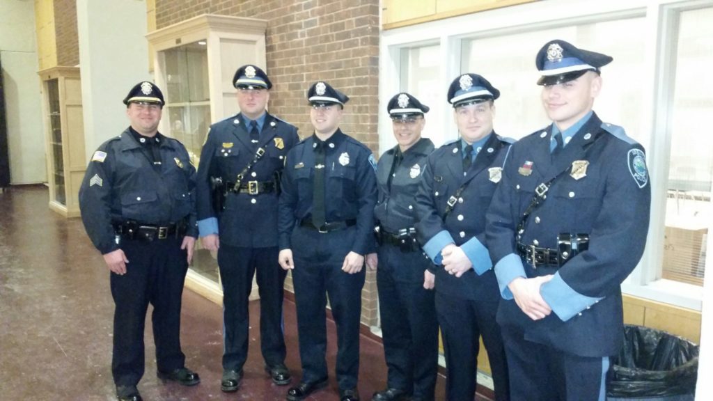 Pictured Left-to-right: Sergeant Dan Kmiec, Lieutenant Jon Hubbard, New Officer Matthew Mayer, Special Officer Al DiGregorio, Officer. David Moore, and Officer. Charles Ciccotelli. (Courtesy of the Ipswich Police Department)