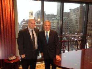 John Guilfoil and Mayor Thomas M. Menino on his last day in office