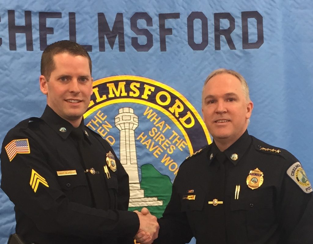 Chelmsford Police Chief James M. Spinney (Right) right newly-promoted Sergeant Jason Poor. (Courtesy Photo)