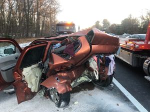 All lanes of I-93 Northbound and one Southbound lane were closed after a serious two-vehicle crash in Andover on Friday. (Andover Fire Rescue/Courtesy Photo)