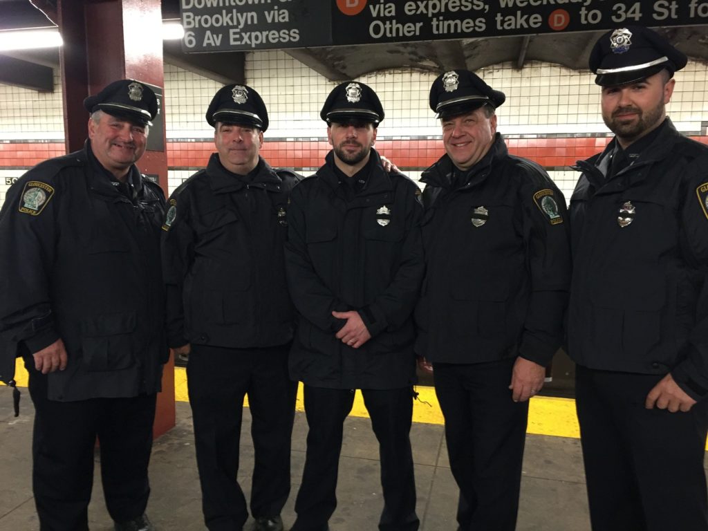 Pictured left to right: Officer Mark Foote, Detective Thomas Quinn, Officer Anthony Giacalone, Officer Kevin Mackay, Officer Brendan Chipperini.