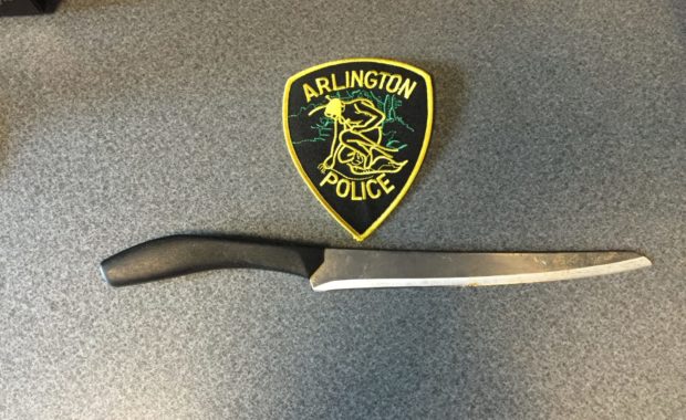 The large knife wielded by the subject. (Arlington Police Photo/Courtesy)