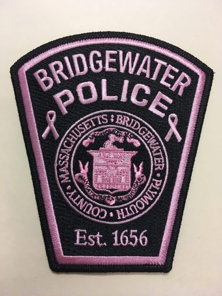 Pink Bridgewater Police patches will be on sale, with proceeds benefitting breast cancer research. (Courtesy Photo)