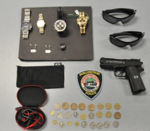 Jewelry, a BB gun and other items recovered from the suspects. (Photo courtesy of Burlington Police)
