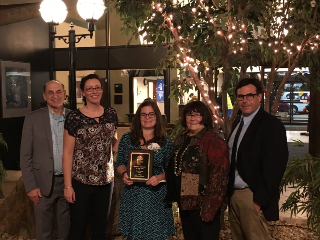 Science teacher Rebecca Pierce received the MAST County Educator of the Year Award. Left to right: Superintendent John Lavoie, GLTS science teacher Jen Dube, science teacher Rebecca Pierce, Andover School Committee member Marilyn fiztgerald and guidance counselor Timothy Cusack. (Courtesy Photo GLTS)