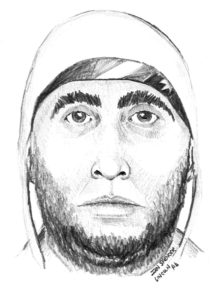 The suspect is described as a dark complexion white or Hispanic male and in his 40s. (Composite Sketch by Ian Spencer, Lincoln Police Department)