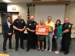 MPY Board member Mario Portillo (The Savings Bank Wakefield), Wakefield Police Officer Michael Pietrantonio (School Resource Officer), Stoneham Police Chief James T. McIntyre, MPY Executive Director Margie Daniels, MPY President Tony Pierantozzi, MPY Prevention and Education Coordinator Camila Barrera, and Woburn Police Chief Robert Ferullo. Not pictured is Chairman of the Board and Wakefield Police Chief Rick Smith. (Courtesy Photo)