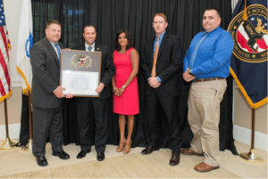 Left to right: Chief Patrick Keefe, Lt. Edward Guy, Executive Assistant Lizeth Menard, Lt. Frank Fitzpatrick and Sgt. Christopher Moore. (Courtesy Photo)