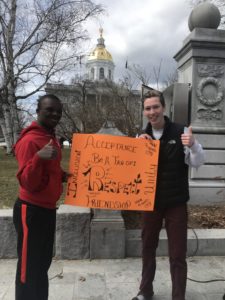 Oyster River High School 10th grader Tinuifeoluwa Afolayan and ORHS Best Buddies Chapter President Joe Morrell at the Best Buddies Spread the Word to End the Word Rally in Concord (Courtesy Photo Joe Morrell)