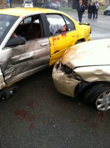 One of the student actors "died" at the scene, and the driver of one of the vehicles was "arrested" for operating under the influence.