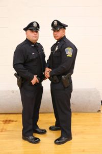 Officer Joseph Alaimo (left) and Officer Javier Reyes-Bustos (right) joined the Methuen Police Department after graduating from the Northern Essex Community College/Methuen Police Academy last week.