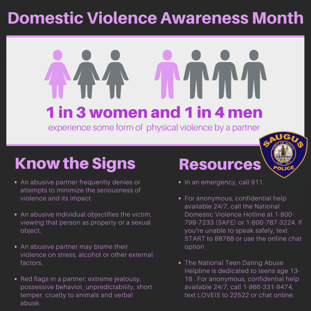 Saugus Police Department Shares Warning Signs and Offers Resources During Domestic  Violence Awareness Month - John Guilfoil Public Relations LLC
