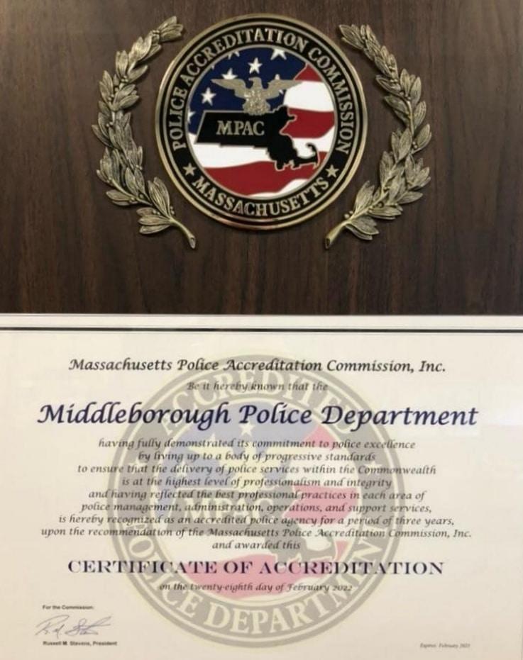 Middleborough Police Department Earns Accreditation from Massachusetts ...