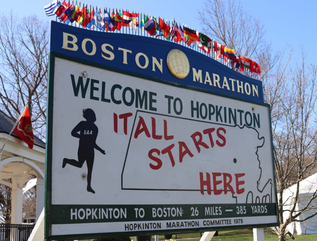 Boston Marathon starting line painted in Hopkinton