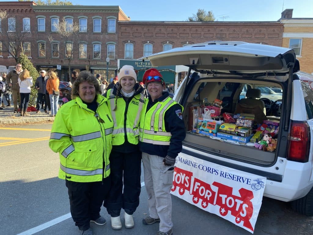 Michelle Sutherland, Brittany Poljacik and Terri Poljacik at the Wassail Parade Saturday. (Courtesy Photo Woodstock Police Department)