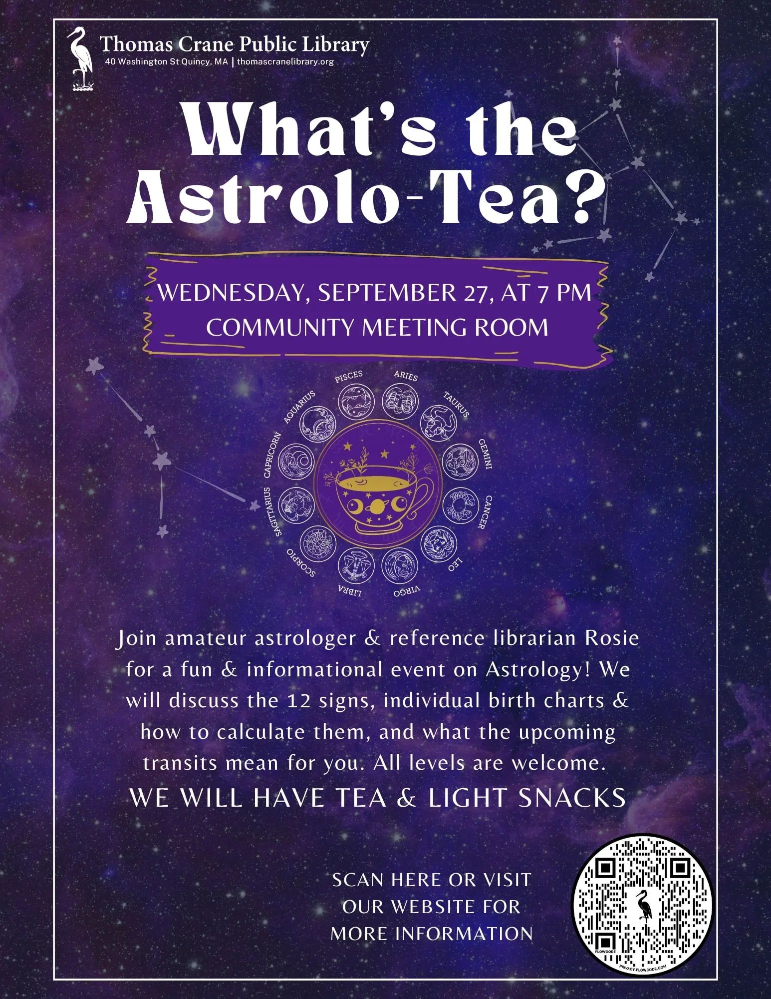 Thomas Crane Public Library to Host Whats the Astrolo-Tea? Astrology 