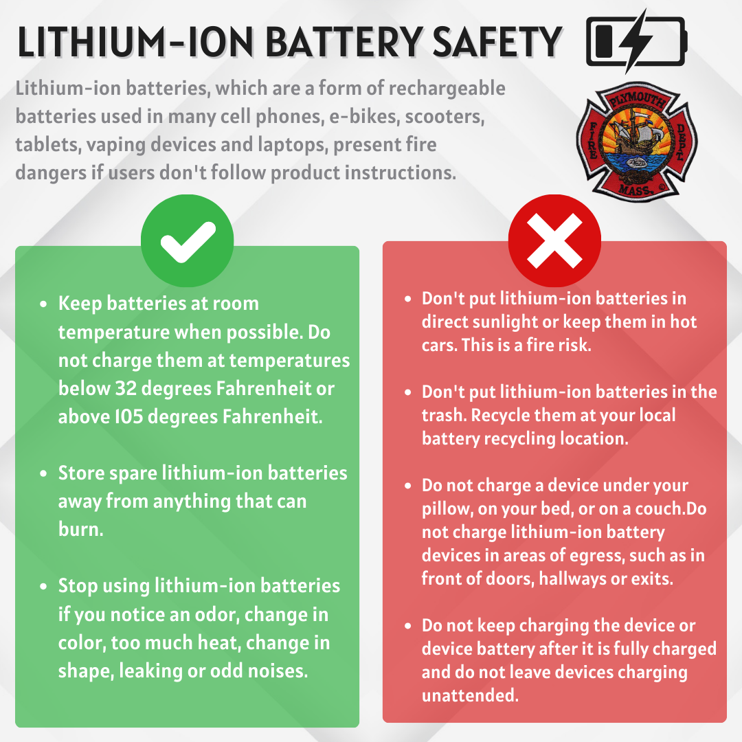 Plymouth Fire Department Shares Lithium-Ion Battery Safety Tips 